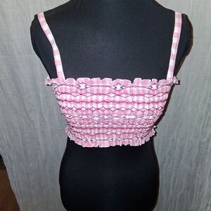 Neiman Marcus Pink Smocked Crop Top